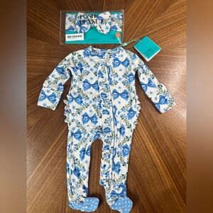 Posh Peanut Newborn bamboo footie with headband from Farmhouse Fancy collection